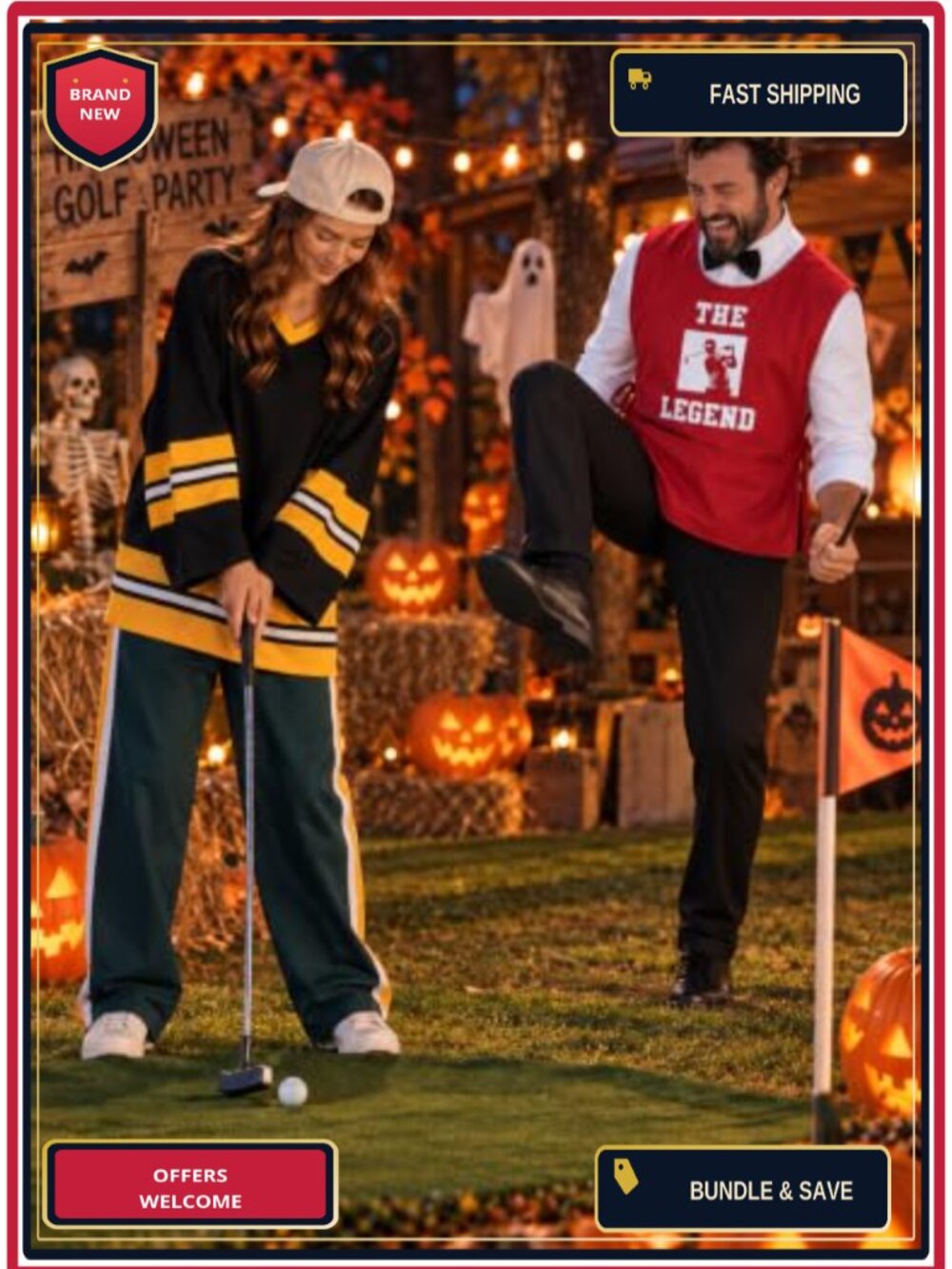 Golf Caddy Halloween Costume Set Red Caddie Outfit Bow Tie Adult - Picture 4 of 5